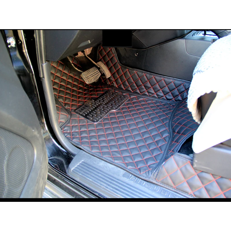 lsrtw2017 leather car interior floor mats for mitsubishi Montero pajero sport 2008 2009 2010 2011 2012 2013 3 rows mat