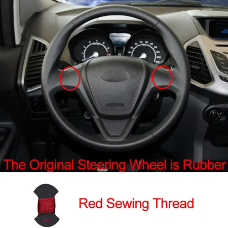 Rubber Red Ручное шитье автомобиль рулевое колесо крышка Volant топ из коровьей кожи для форд фиеста 2008 2009- EcoSport - Название цвета: Rubber Red