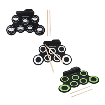 

Portable Electronic Drum Set Roll Up Drum Pad Kit with Built-in Speaker Drum Pedals Drumsticks