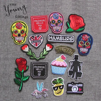 

16pcs Fashion Different Style Mixed Skull Pattern Clothing Iron Embroidered Hot Melt Adhesive Patches DIY Apparel Accessories