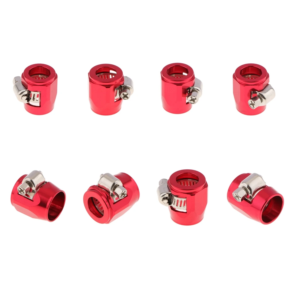 8Pcs 6AN 8AN Fuel Line Hose Clamp- Hose End Fitting for Fuel/ Water/ Oil/ Air Line- Aluminum Alloy, Red
