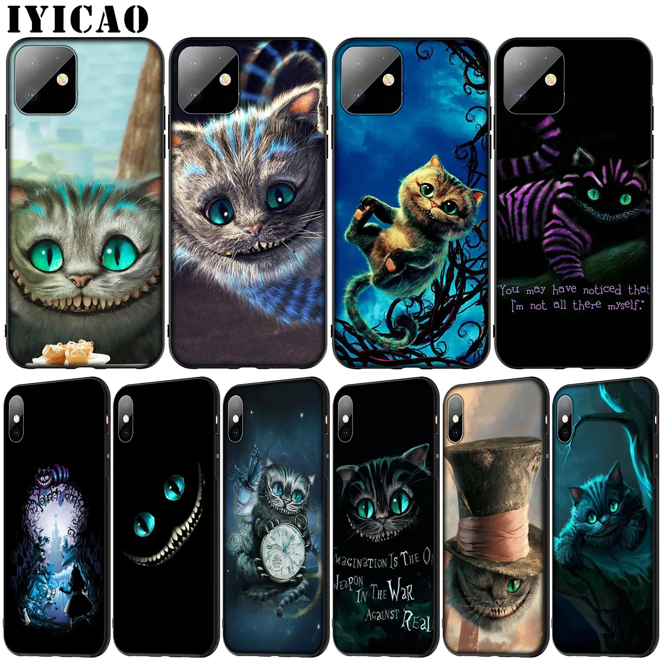 Alice in Wonderland Cheshire Soft Silicone Cover Case for iPhone 11 Pro XR X XS Max 6 6S 7 8 Plus 5 5S SE Black Phone |