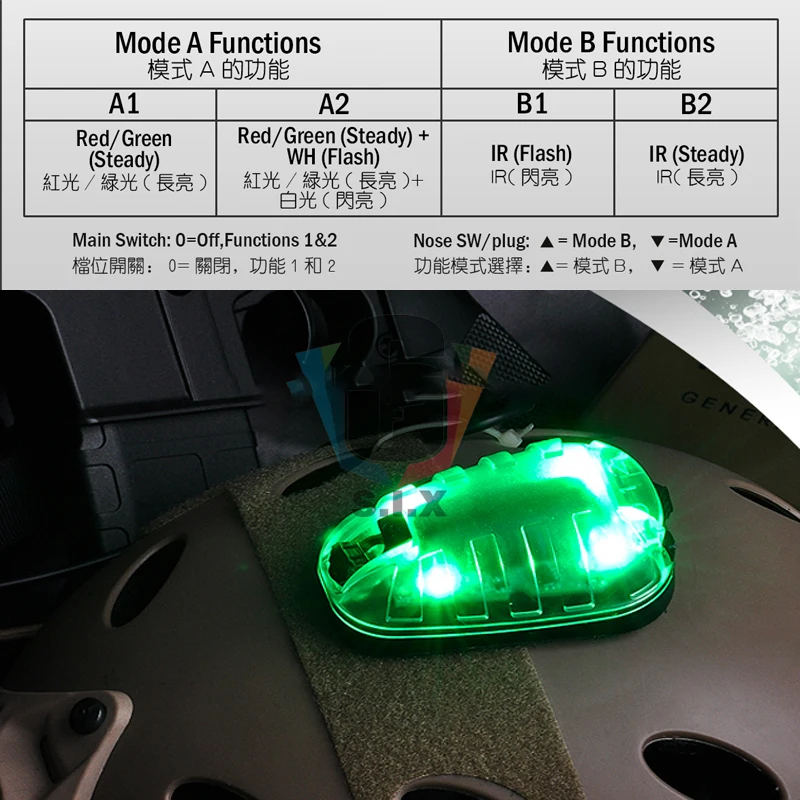  Element Airsoft Helmet Flashlight HEL STAR 6 Gen II Signal Green Red IR Strobe Light Military Helme