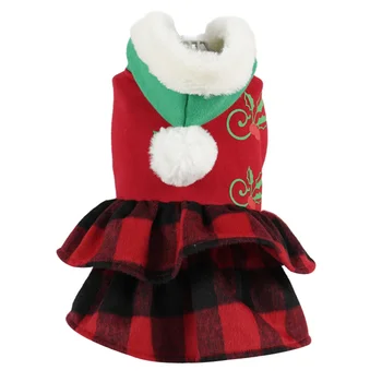 

1Pc Pet Dog Cat Christmas Costume Red Plain Dress Winter Warm Hoodie Dress