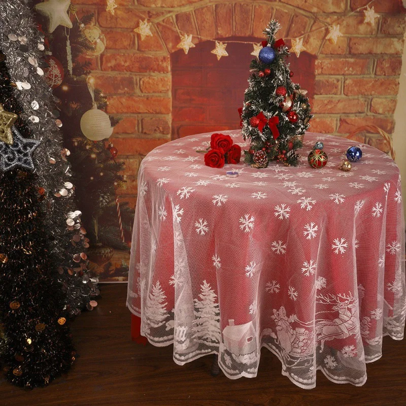 

2019 Christmas Lace Snowflake Table Cloths Multi-Size Party Home Festival Floral Decoration Textile Modern Kitchen Decor