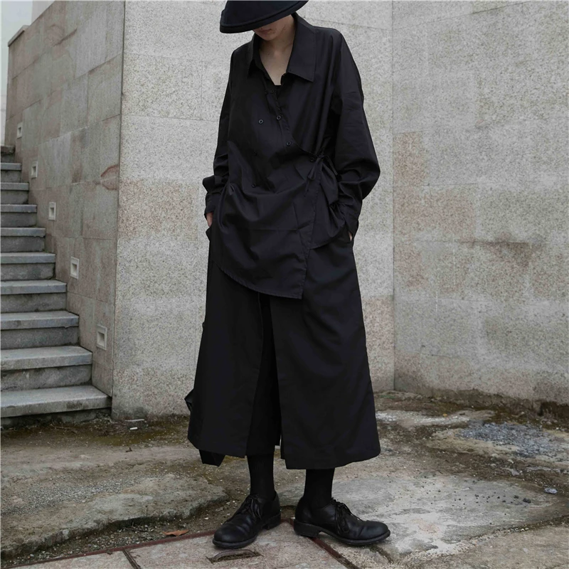 [EAM] Women Black Irregular Split Big Size Long
