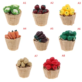 

1:12 Mini Simulation Artificial Fruits and Vegetables Doll House Vegetable Bamboo Basket Miniature Accessories for Children