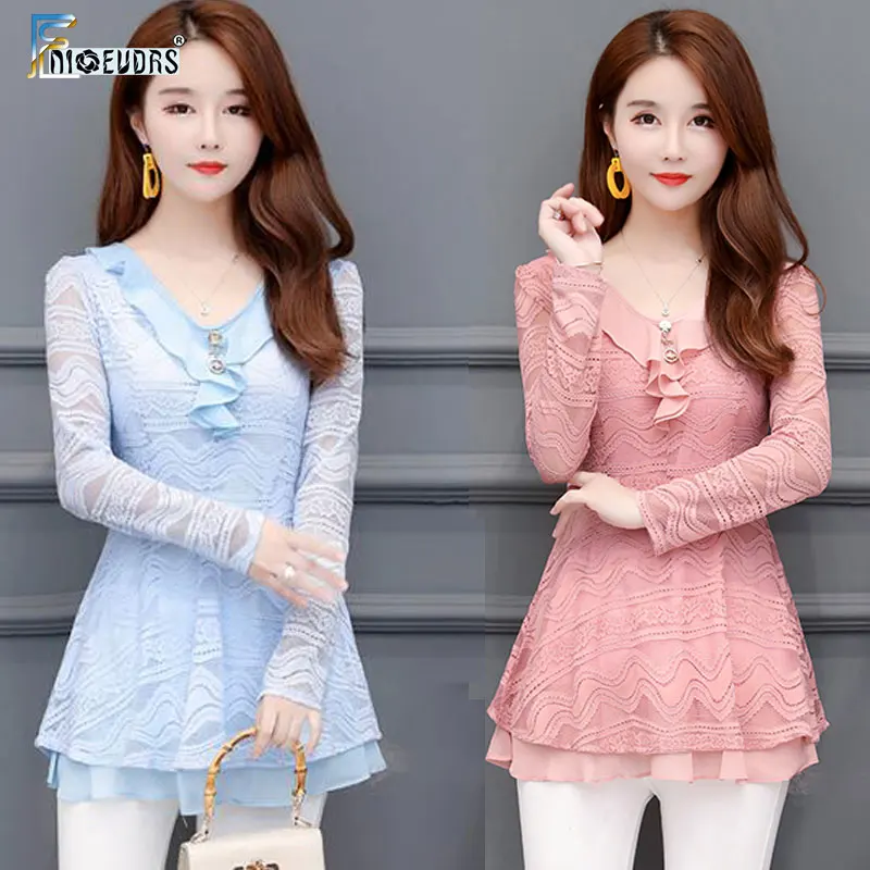 

Beautiful Basic Dresses Autumn Fall Design Womens V Neck Elegant Office Lady Vintage Crochet Lace Tunic Peplum Top s020