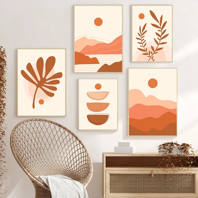 Abstract Orange & Leaf PAINT by NUMBER Kit Adults , Boho Art Style