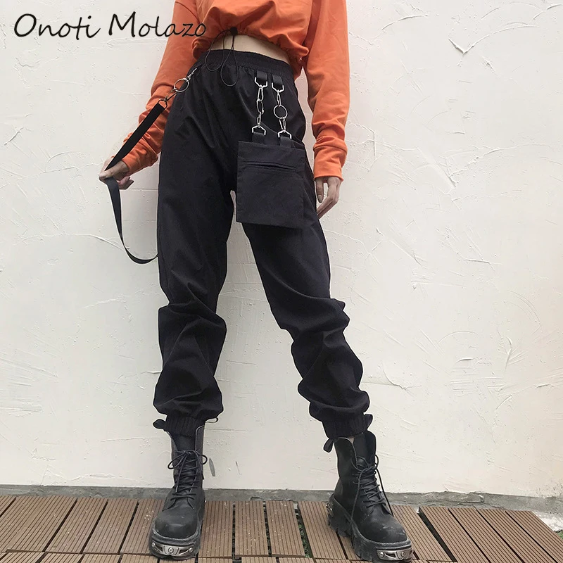 Onoti Molazo длинные штаны женские черные спортивные модные с карманами уличная