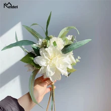 Meldel Свадебный букет из искусственного шелка с помпоном розы пиона букет невесты в лесном стиле длинные листья Искусственные цветы