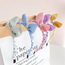 

Fashion Rabbit Ears Bowknot Headband For Kids Solid Color Simple All-match Retro Small Floral Hair Hoops Gifts For Children