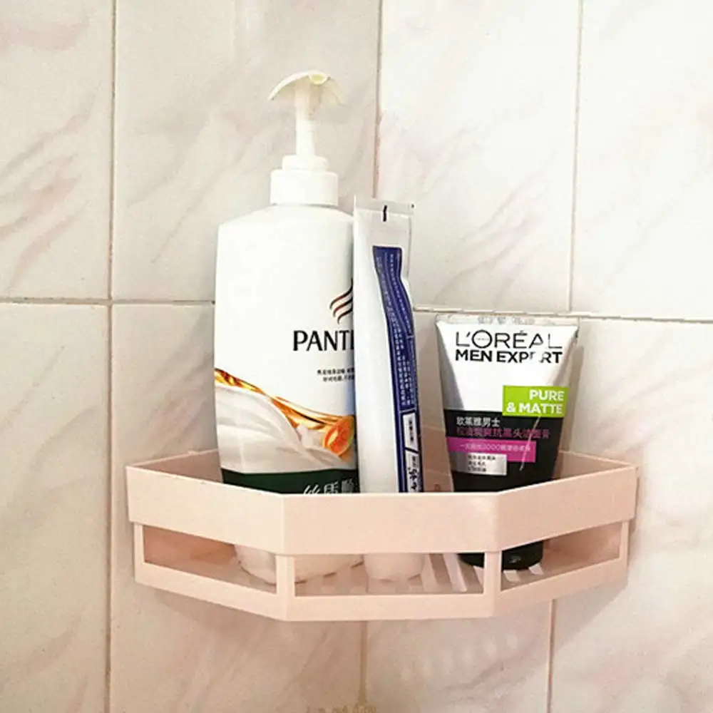 Punch-free Corner Bathroom Shampoo Shower Shelf Storage Rack Snap Up Holder Organizer Wall-mounted Kitchen Bathroom Accessories