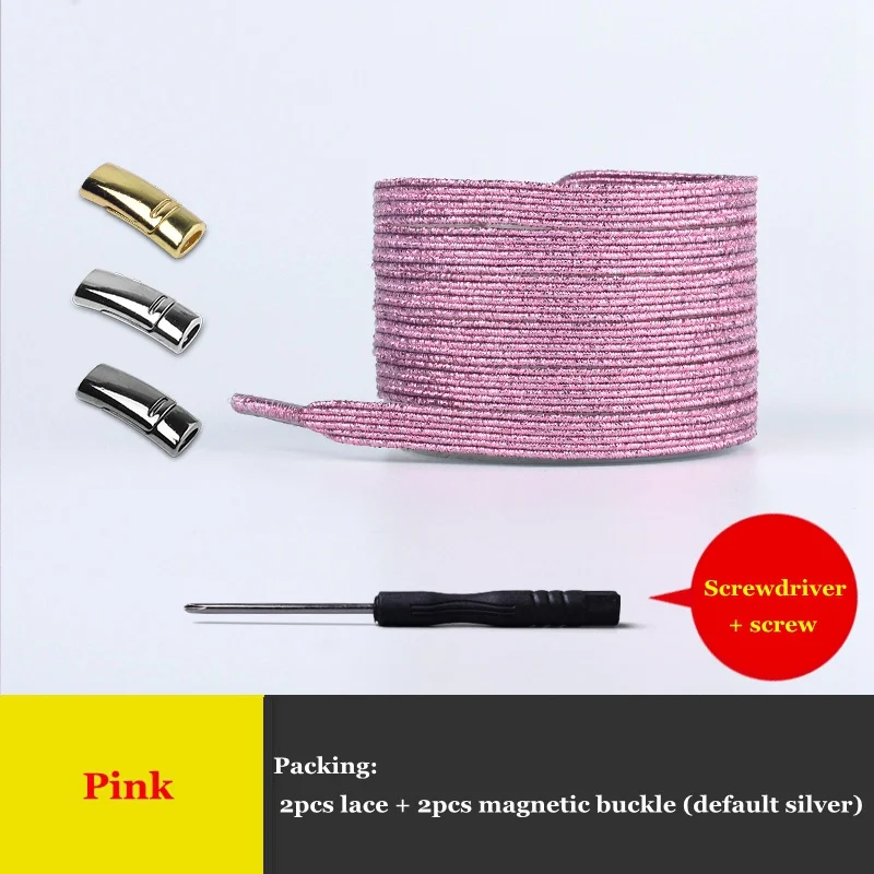 Pink 1 пара, плоские шнурки с металлической магнитной пряжкой, эластичные шнурки без завязок, шнурки для обуви для детей и взрослых, кроссовки унисекс, шнурки, шнурки для быстрой носки - Color: Pink