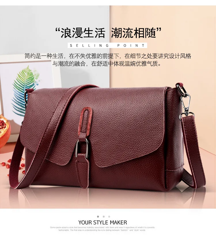 

Bag Women's First Layer WOMEN'S Cow Leather Bag New Style Fashion Europe And America Genuine Leather Middle-aged Inclined 100% P