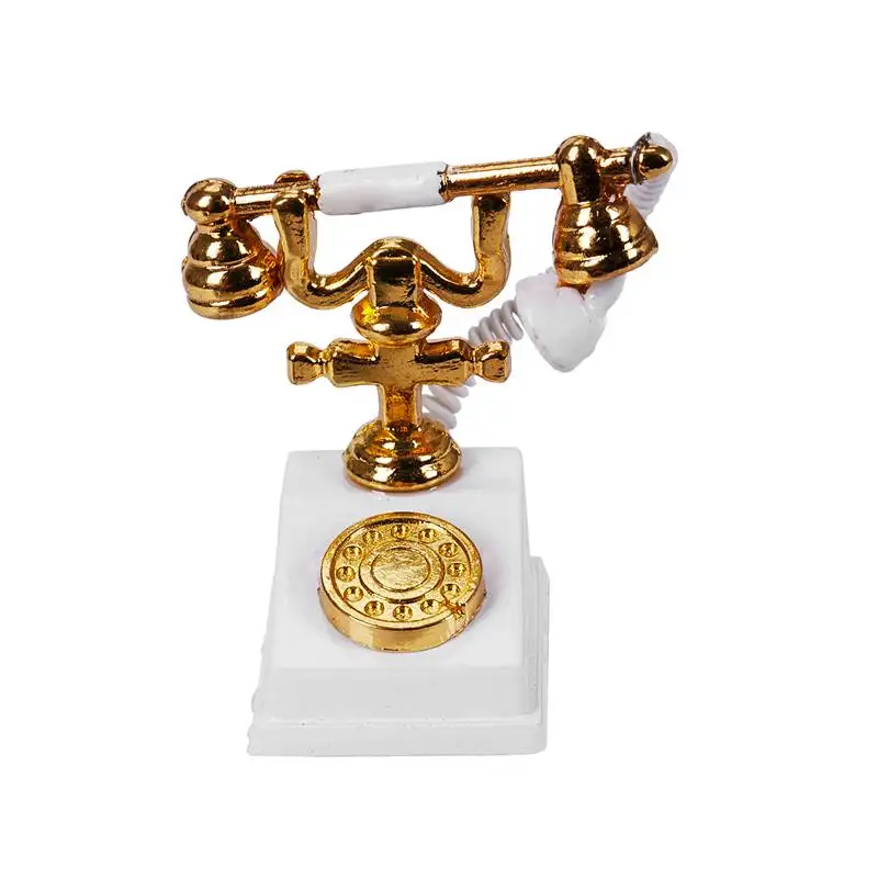 1/12 Dollhouse Miniature Retro Phone Vintage Telephone White & Gold