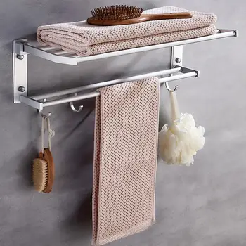 

40cm Modern Style Wall Mounted Space Aluminum Silver Surface Towel Bars Towel Hanger Adjustable Towel Rack with Hooks