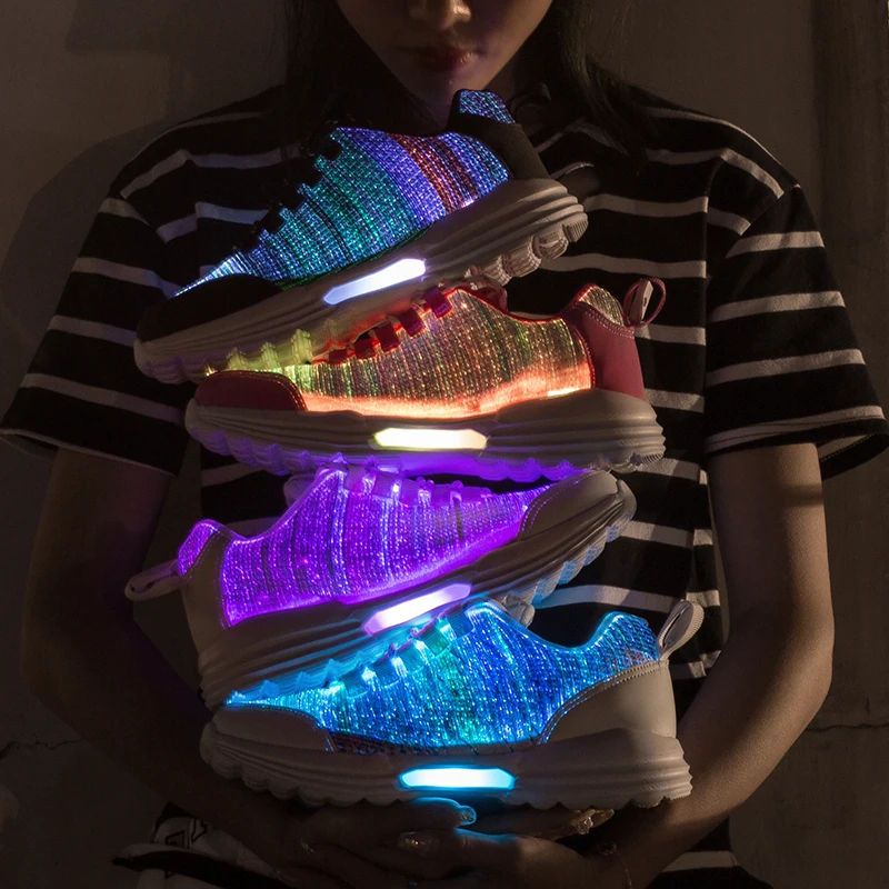New LED Shoes Fiber Optic Shoes for girls boys men women USB