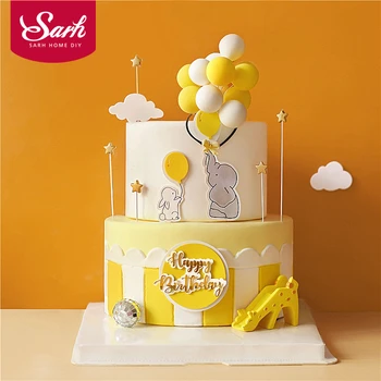

Yellow Balloon Elephant with Rabbit Cake Topper For Birthday Decoration Supplies Baby Shower Baking Dessert Kid Love Gifts