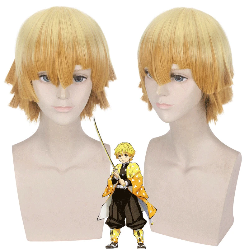 

30Cm Length Orange To Gold Color Cosplay Wig Anime Demon Slayer: Kimetsu no Yaiba Agatsuma Zenitsu Wig Short Hair For Men