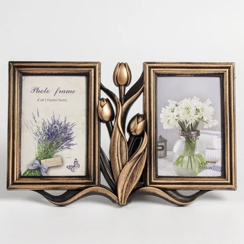 

Photo frame plastic for 2 photos 10x15 cm "Tulips" dark gold 20x31 cm