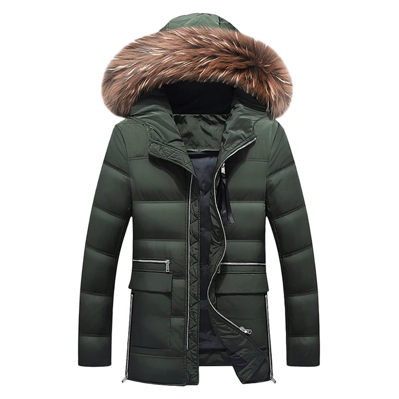 Новая зимняя мужская куртка с большим воротником из натурального меха, куртка с капюшоном на утином пуху, толстый пуховик, мужское теплое пальто 2XL 3XL 027