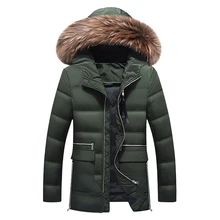Новая зимняя мужская куртка с большим воротником из натурального меха, куртка с капюшоном на утином пуху, толстый пуховик, мужское теплое пальто 2XL 3XL 027