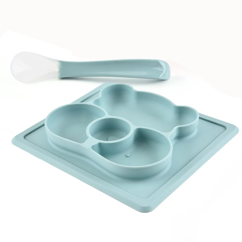 

2Pcs Plate+ Spoon Baby Feeding Plate Silicone Dining Anti-fall Bowl Cartoon Bear Toddler Tableware Set Children Kids Dishes