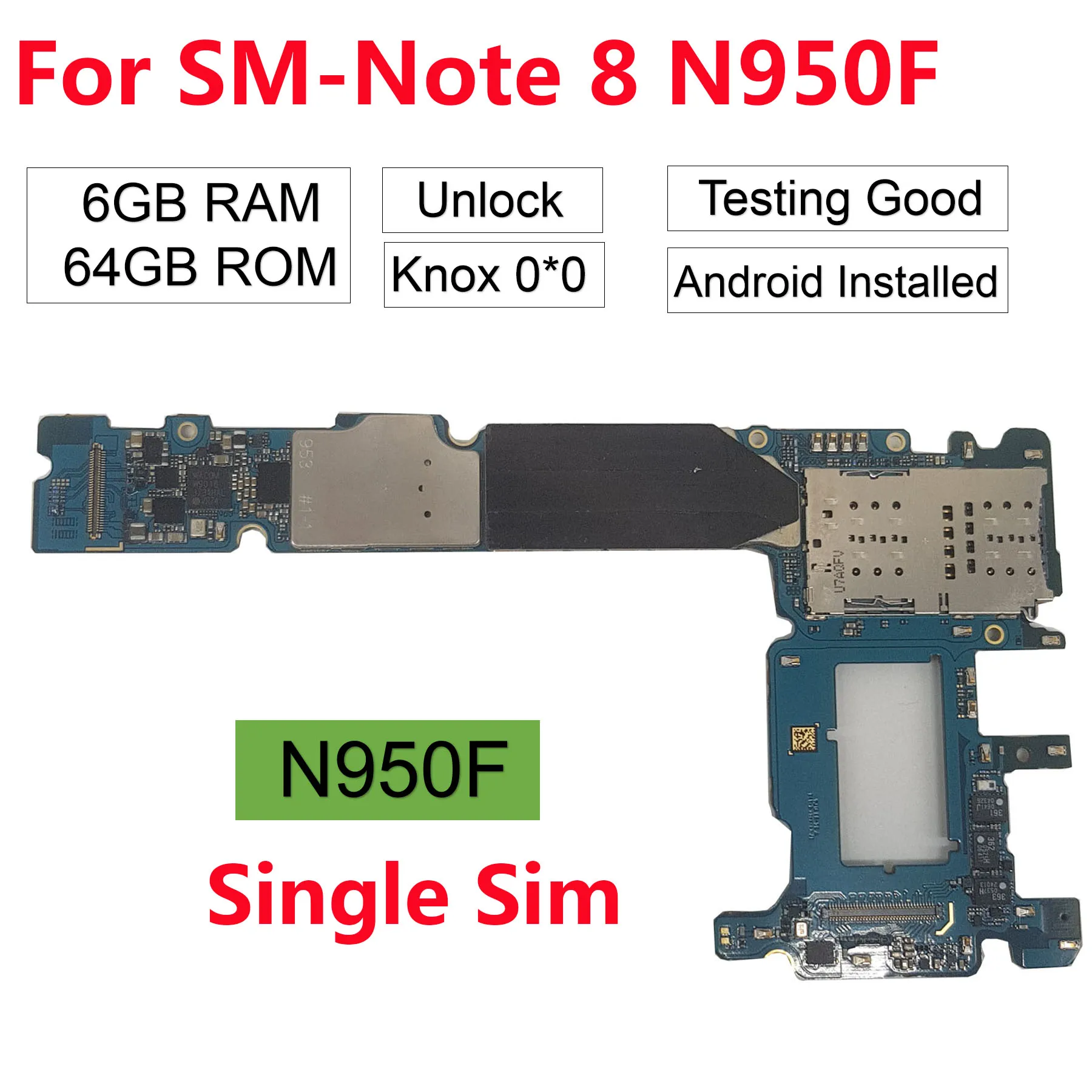 

BINYEAE Original unlocked For Samsung Galaxy Note 8 N950F Single Sim Motherboard Logic Board Mainboard