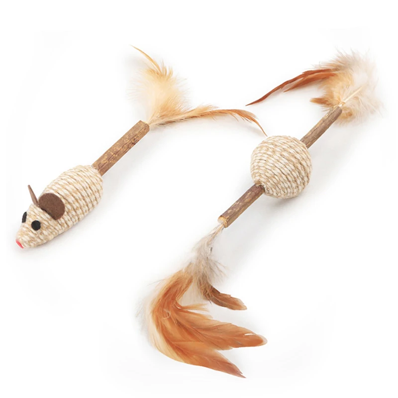 

Cat Interactive Feather Toy Pure Wood Polygonum Sticks Hemp Rope Kitten Chew Molar Toy Cleaning Teeth Funny Cat Toy Pet Supplies