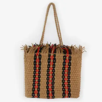 

Vintage Stripe Mesh Women Shoulder Bag Tassel Straw Women's Handbag Large Capacity Ladies Hand Bags Women Bag Rattan Woven Tot