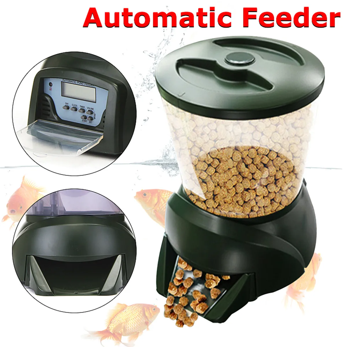 

4.25L Food Hopper LCD Display Digital Automatic Pond Fish Tank Aquarium Feeder Clock Detachable Free-standing Base Mountable