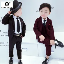 Детский Костюм Джентльмена на свадьбу костюм для мальчиков Комплект из трех предметов: пиджак+ жилет+ брюки красивый костюм для мальчиков