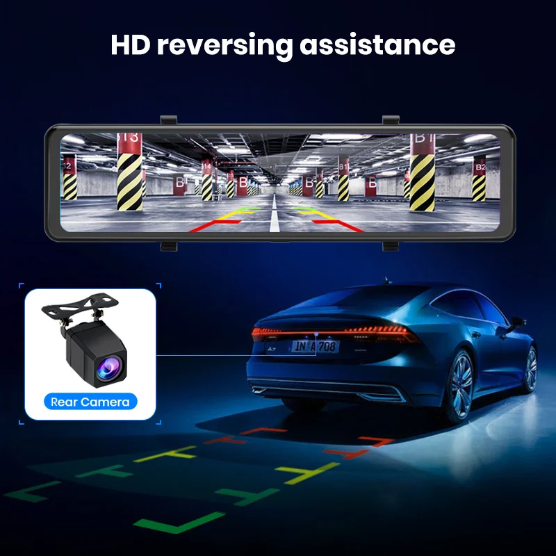 Jusnun HD Dual 1080P Автомобильная камера в зеркале поток зеркало заднего вида Full 12 ''IPS