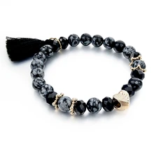 Черный браслет из натурального каменя для женщин и мужчин бусы и шарм бохо вид бижутерия Sbr150353