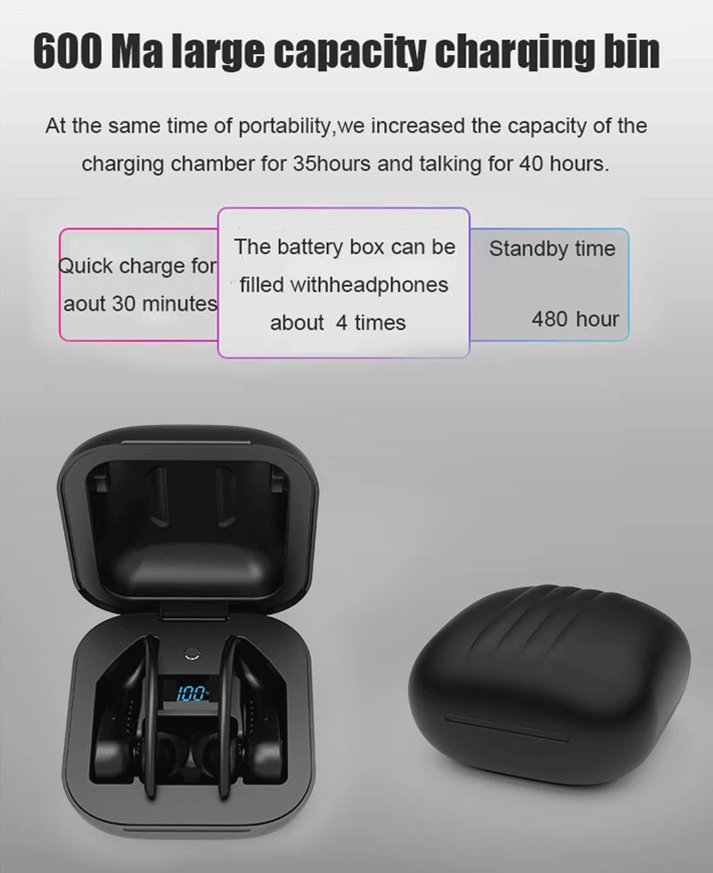 Беспроводные спортивные наушники, TWS, Bluetooth 5,0, наушники, ушные крючки, для бега, шумоподавление, стерео наушники с микрофоном, IPX4, водонепроницаемые