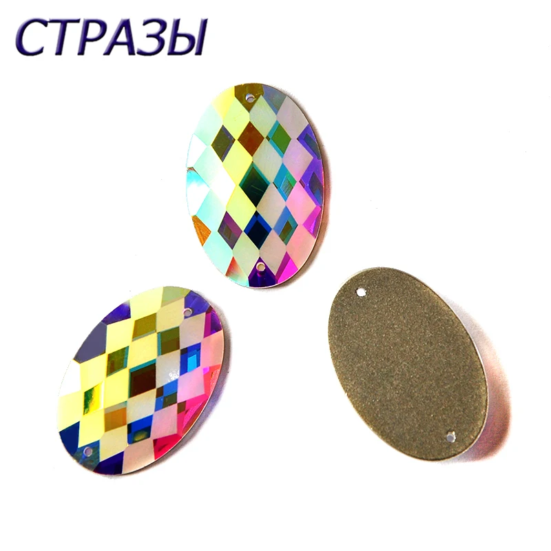 

2051TH Strass Oval AB Matte 2 Holes Rhinestones Sew on Rhinestone 6A Crystal stones for Clothing Shoes Textil DIY Decoration