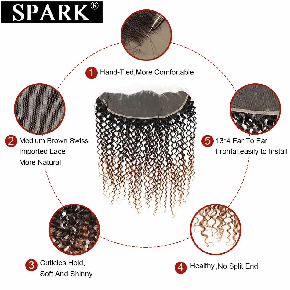 Spark Remy Ombre Human Hair Bundles With Frontal Brazilian Afro Kinky Curly Hair Human Hair Frontal With Bundles For Black Women