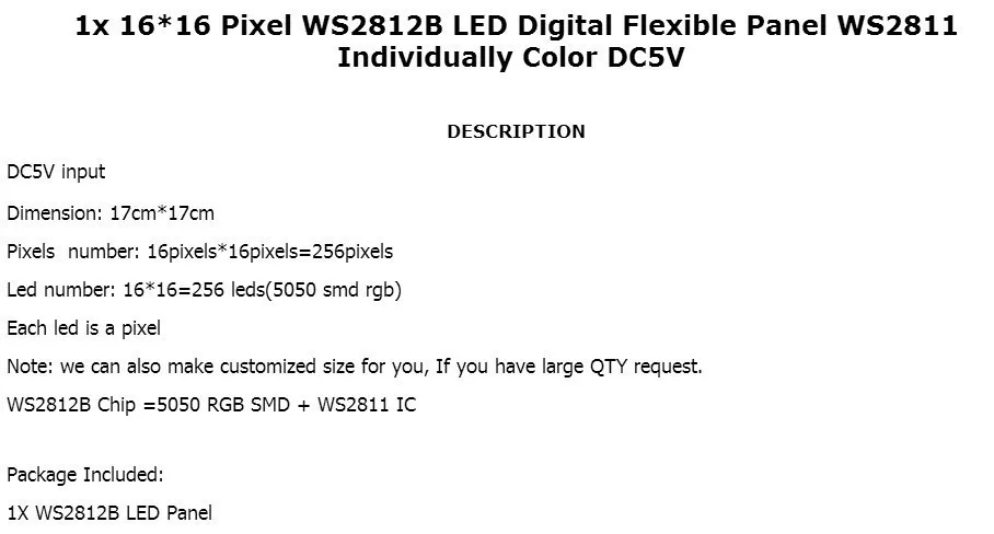 16x16, abordáveis individualmente, tela de luz matriz flexível