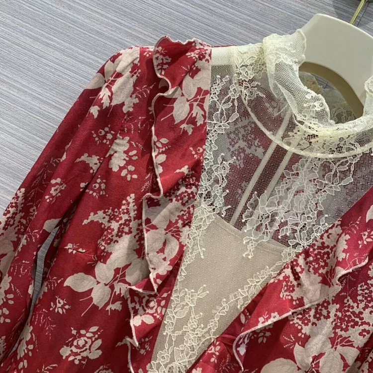 Ранняя весна женское Новое сексуальное элегантное кружевное красное платье во дворцовом стиле по всему миру