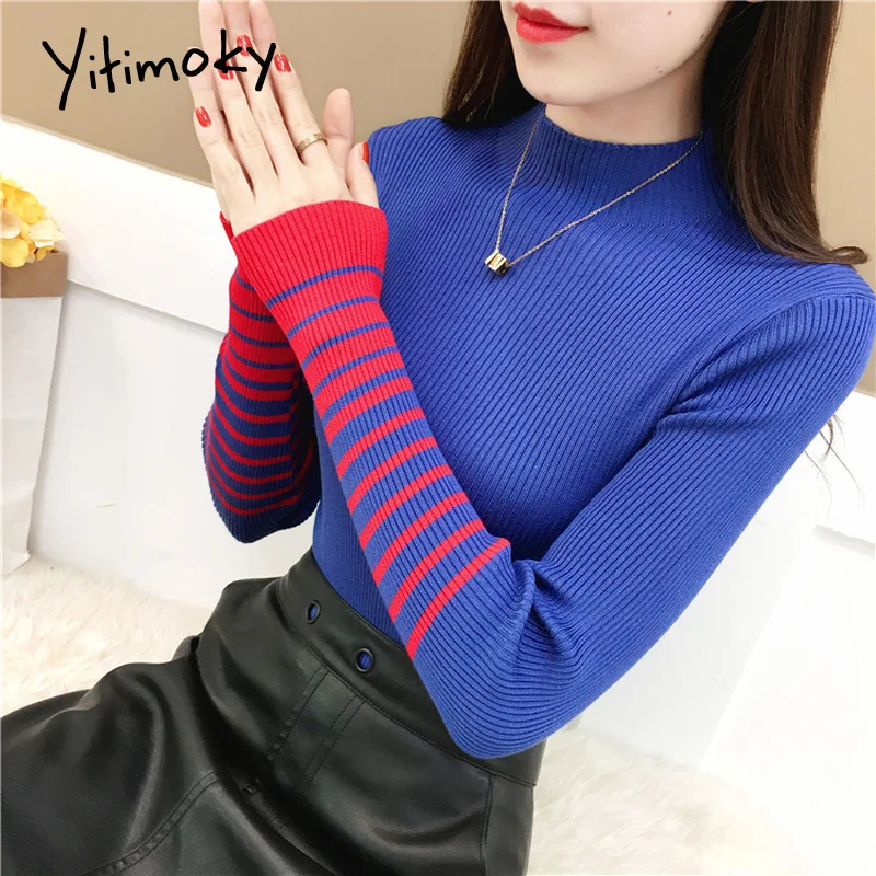 

Half turtleneck women sweaters and pullovers Long sleeve striped knitted sweater 2019 new Autumn winter casual female pullovers