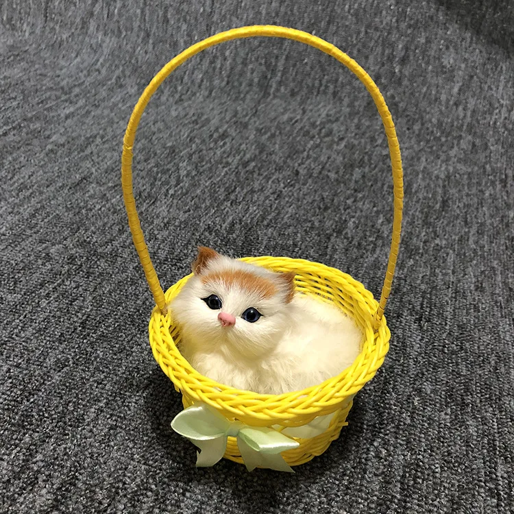 yellow cat baske Мини-Корзина для кошек, кошек, плюшевая игрушка, кукла, фигурка модель кошки, кавайные животные, украшение, подвеска, Необычные плюшевые игрушки, подарки для девочек - Цвет: yellow cat baske