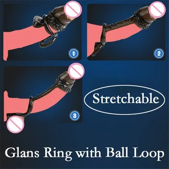 Silicone Male Penis Sleeve Enlarge Strap on Ball Stretcher Bondage Cock Ring Extender Sleeve Reusable Intimate Sex Toy 5