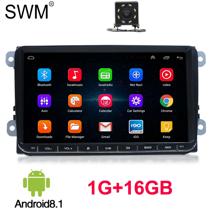 " Автомагнитола для VW Polo Golf Volkswagen Android 8,1 радио Coche Авторадио камера заднего вида 1080P зеркальная связь радио самоходов - Цвет: with 8 Leds Camera