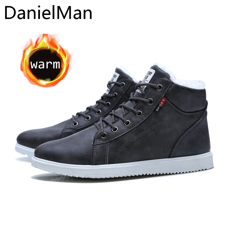 Мужские зимние ботинки на меху Danielman Черные Водонепроницаемые из кожи с плюшевой
