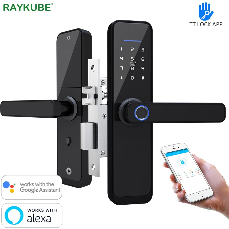 

RAYKUBE Electronic Door Lock Fingerprint Mobil Phone APP Smart Card Digital Unlock Keyless Deadbolt Lock Intelligence Bluetooth