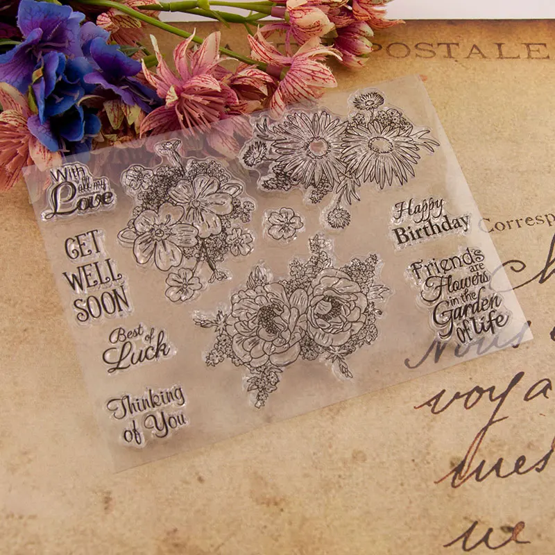 Прозрачные штампы цветущие цветы прозрачная штемпельная Резина Силиконовые Скрапбукинг для изготовления карт альбом Ремесло Декор штамп