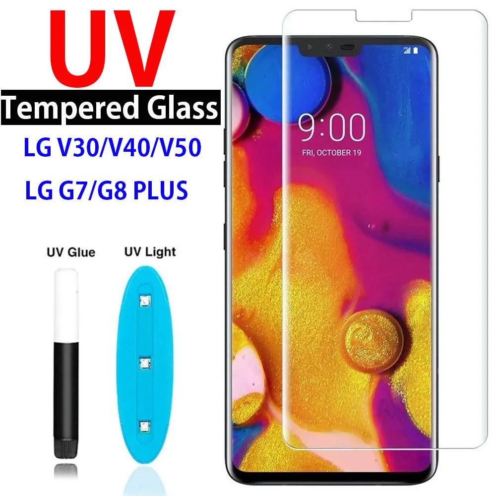 9D изогнутое УФ нано жидкое закаленное стекло для LG V30 V40 V50 полное покрытие УФ стеклянная пленка для LG G7 G8 Plus Thinq защита экрана