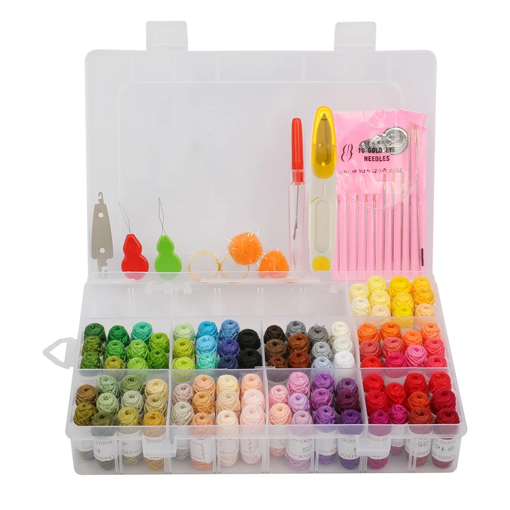 109PCS 109 шт вышивка нить с коробка для хранения крест Набор для вышивания нитки для шитья Набор струн для дружбы браслет нить - Цвет: 109PCS