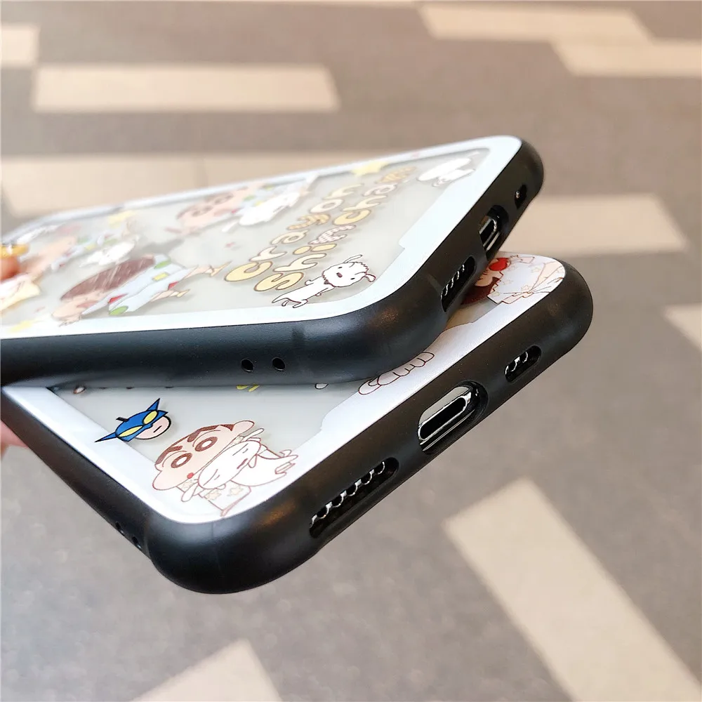 Супер милый Crayon Shin-chan чехол из закаленного стекла для телефона для iphone 11 Pro Max 6 6splus 7 8 plus X XR XS MAX аниме прозрачный чехол